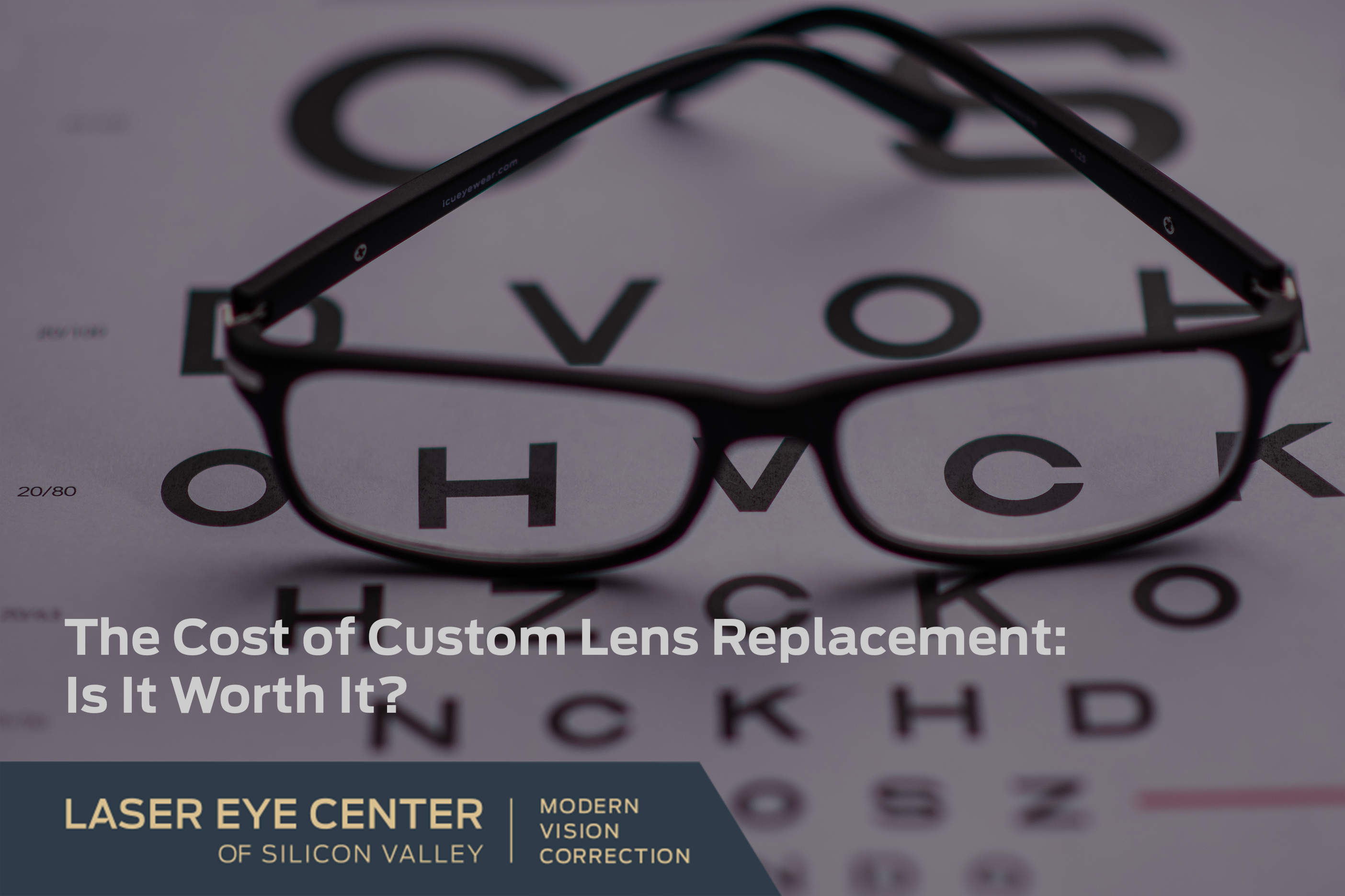 Black glasses on eye exam chart symbolizing custom lens replacement (CLR) surgery as an alternative to wearing glasses